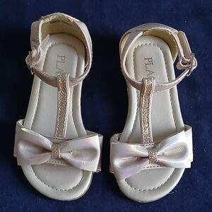 Place Girls Iridescent Pink Bow T-Strap Sandals